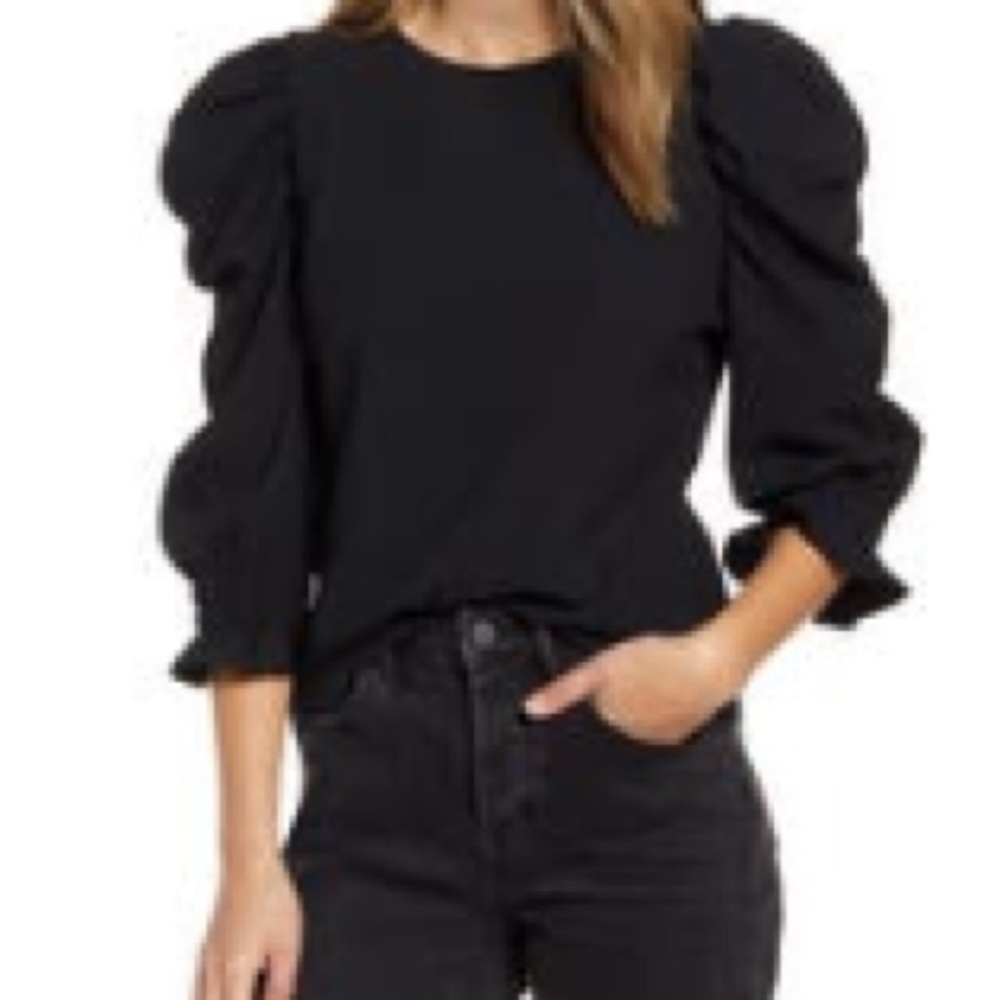 Rachel Parcell Black Puff Sleeve Blouse